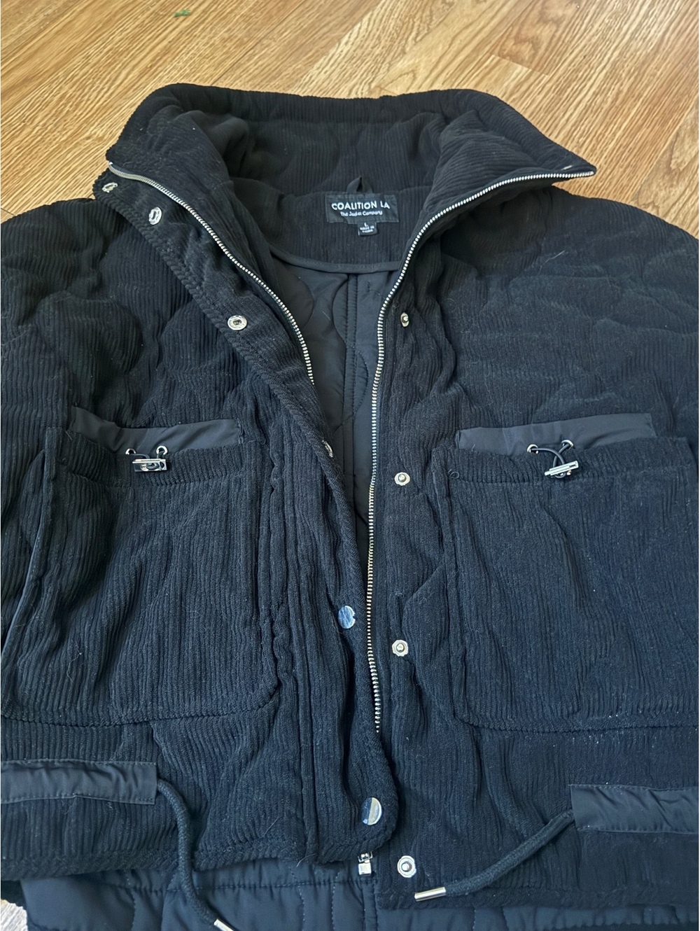 coalition la black quilted corduroy jacket with pockets